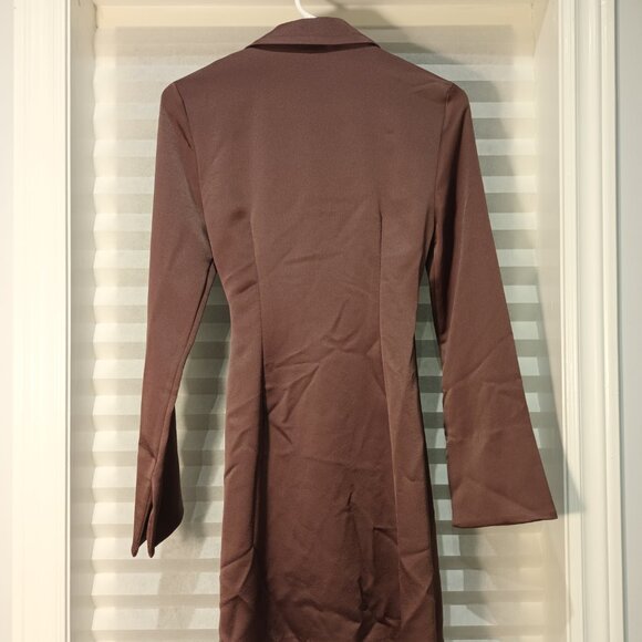 Mango MNG Women Brown Long sleeve Satin Party and events Shirt Dress Size XS - Picture 5 of 6